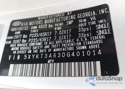 2013 Kia Sorento Lx from USA, damaged, VIN 5XYKT3A63DG401014